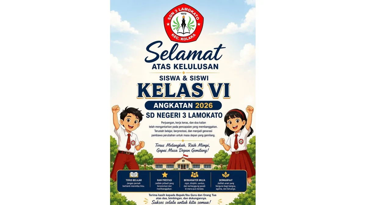 Haru dan Bangga: Siswa Kelas VI SDN 3 Lamokato Angkatan 2026 Resmi Lulus